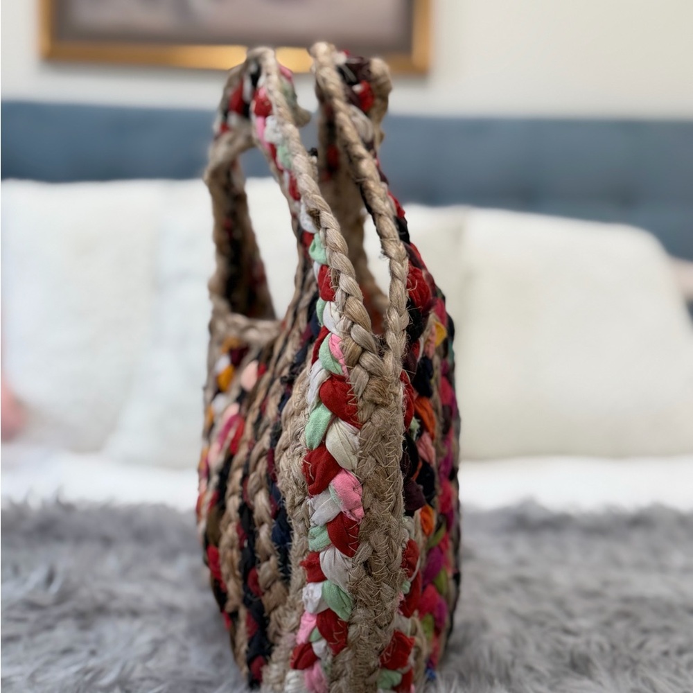 Magid Bags Multi Color Woven Straw Jute Tote Handbag - Picture 3 of 8